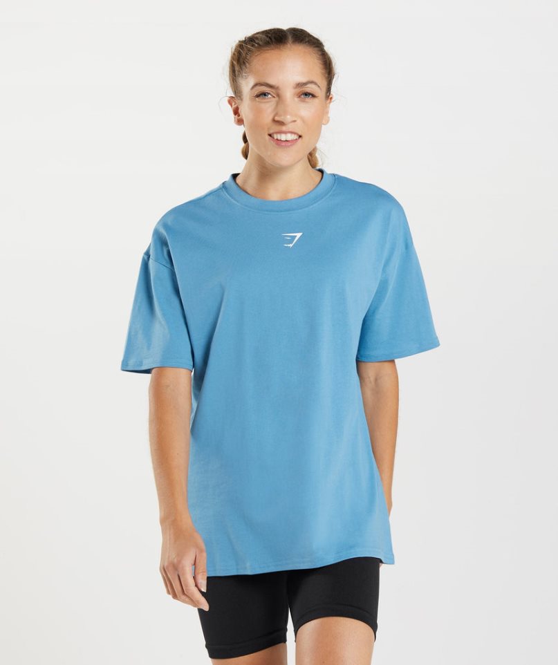 Women's Gymshark Fraction Oversized T-Shirts Blue | NZ 6OJTSQ